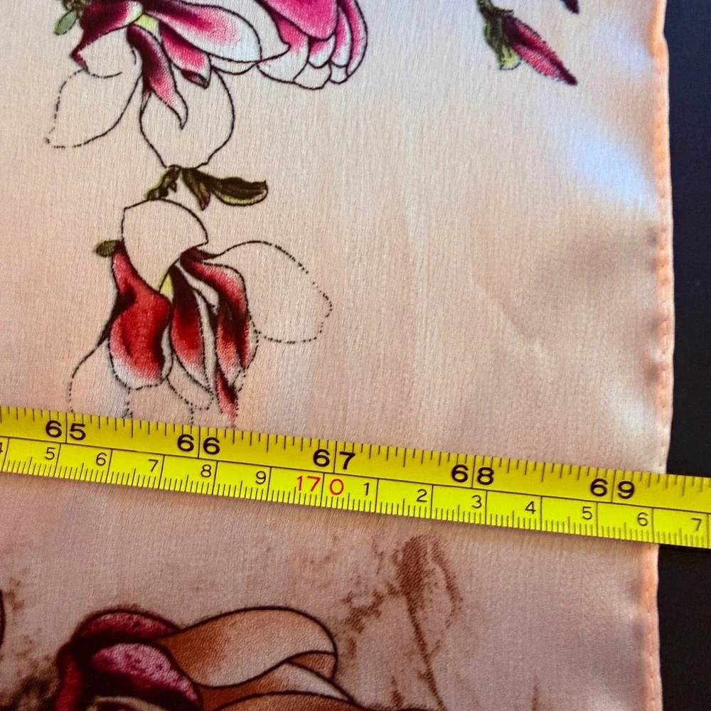 Pink Floral Silk Feel Polyester Scarf Rectangle Wrap‎ Made in China